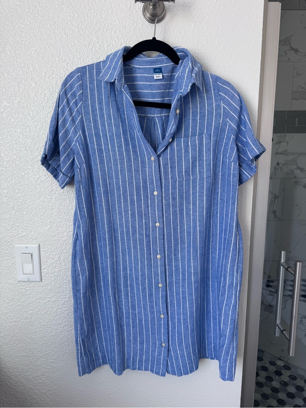 Old Navy Blue & White Vertical-Stripe Button-Down Shirt Dress